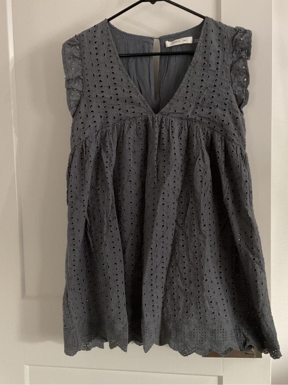 Mustard Seed Gray Eyelet V-Neck Sleeveless Romper